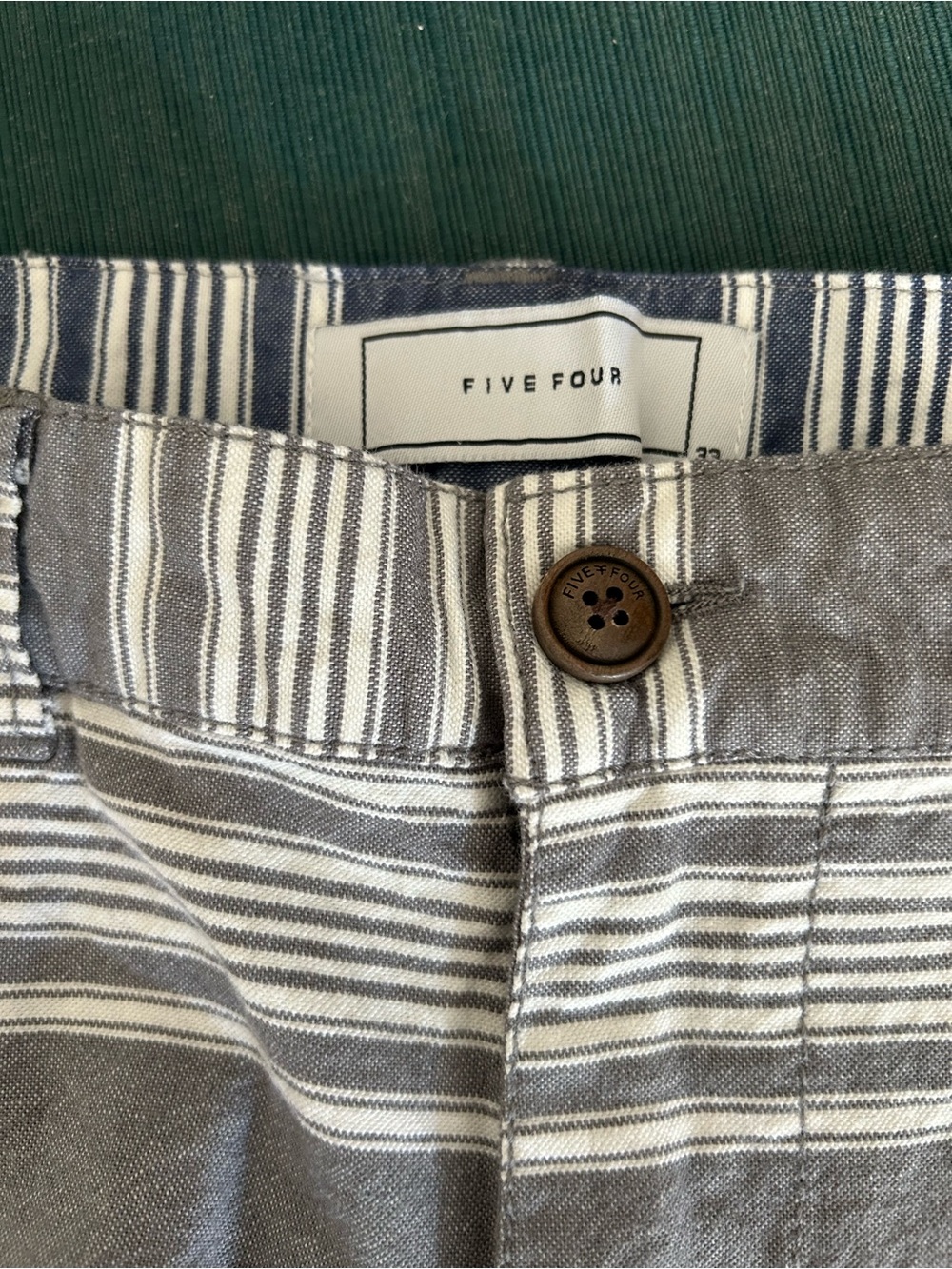 Five Four Gray and White Striped Linen-Blend Shorts